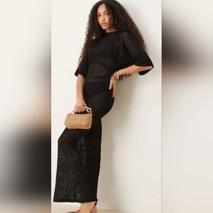 ASOS Design Black T-shirt Tuck Crochet Dress Sz 8